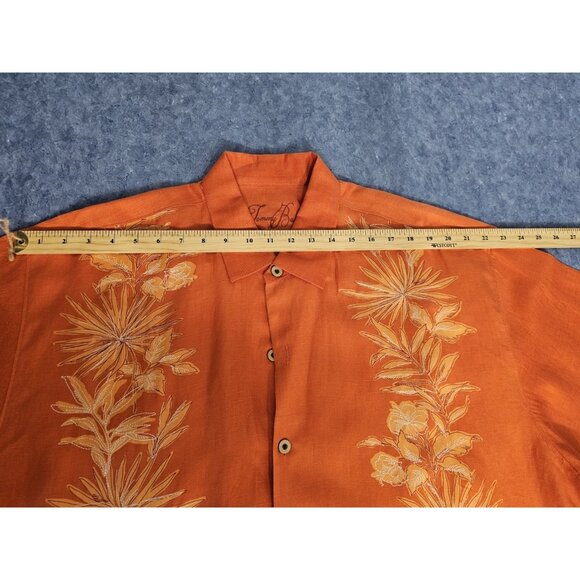 Tommy Bahama Orange Floral Shirt, XL Silk Linen Blend - Picture 7 of 11